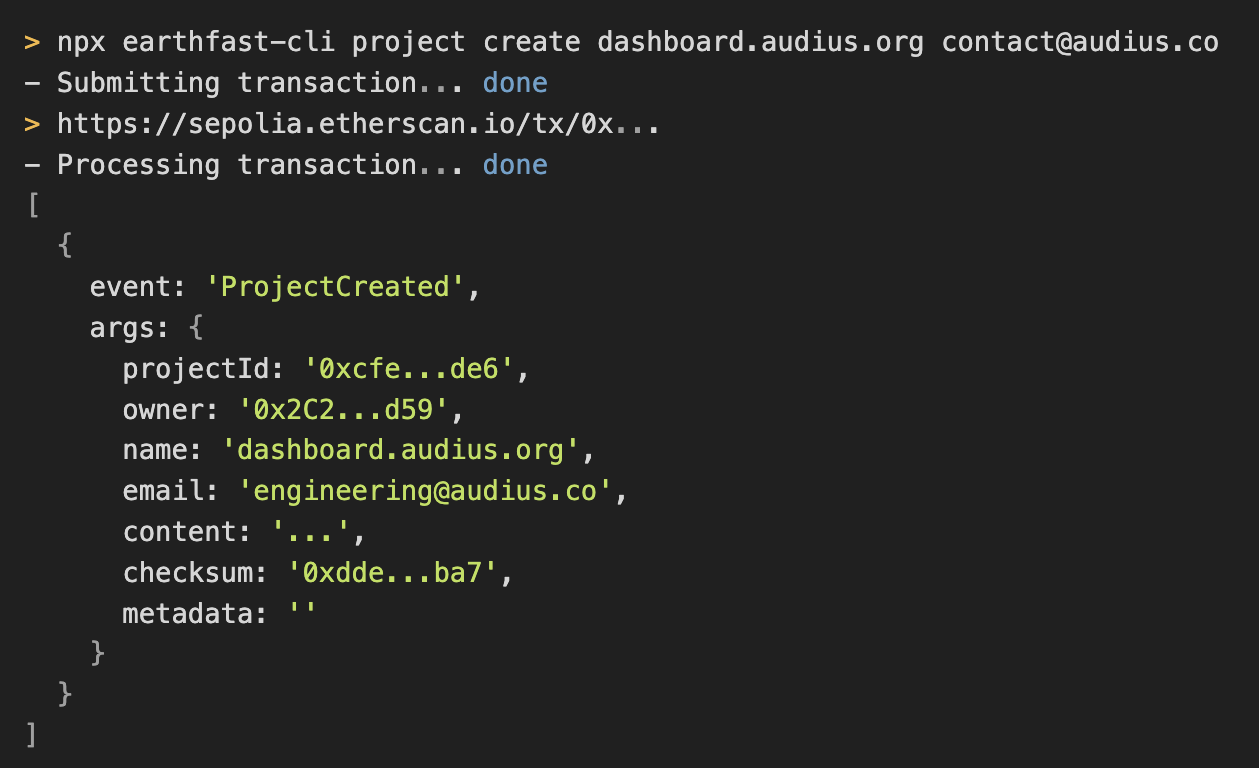 EarthFast Project Create